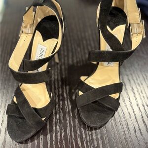 Jimmy Choo Black Suede Strappy Heels – Size 35 (US 5)